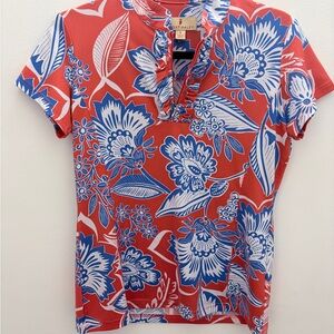 Sport Haley Red and Blue Floral Short Sleeve Top